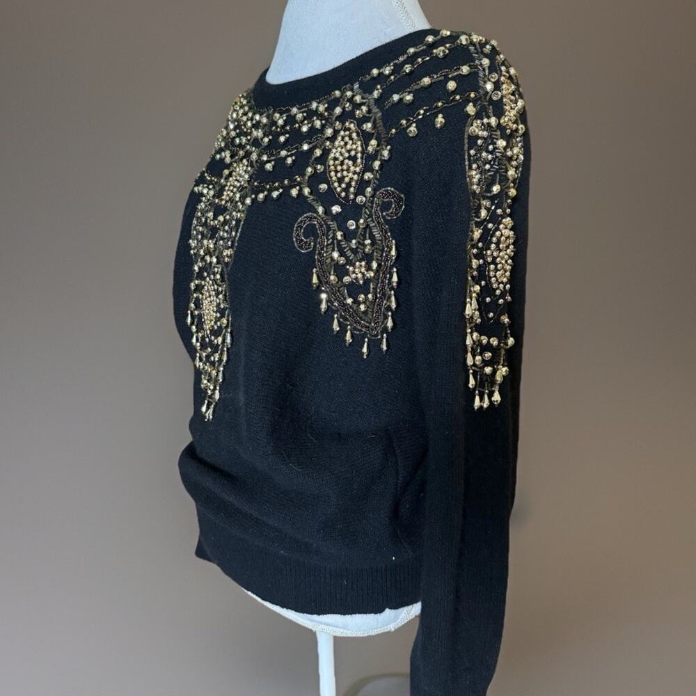 Vintage Angora Blend 80s Beaded Sweater | Oversized | Power Shoulder Pads | LOOK